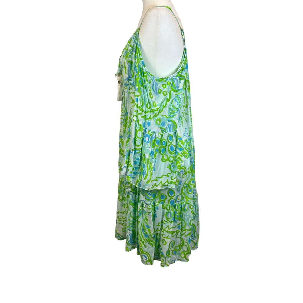 🌴 Lilly Pulitzer Cold-Shoulder Mini Dress in Aqua & Lime Print - Picture 6 of 8